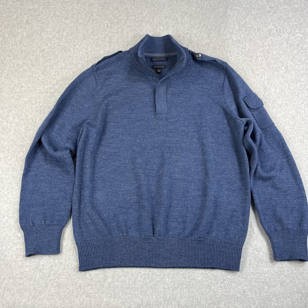 Banana Republic Italian Wool Blend Mock Neck Sweater Mens XL Blue Pullover
